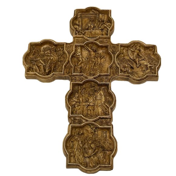 Vtg  3D VGI Life Of Christ Jesus Resin Wall Cross Scenes Christian Catholic - Picture 1 of 11